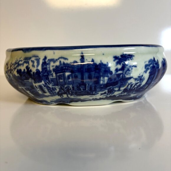 Flow Blue Victoria Ware Ironstone Bowl Vintage Wash Basin Planter - Picture 1 of 7
